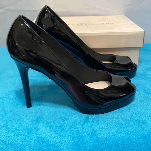 Chinese Laundry Fia Peep Toe Black Patent Leather Heels - Picture 3 of 5